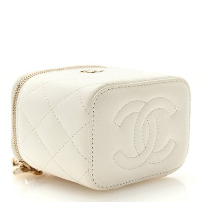 Chanel Lambskin Quilted Enamel Pearl Crush Mini Vanity Case With Chain White 4 of 11