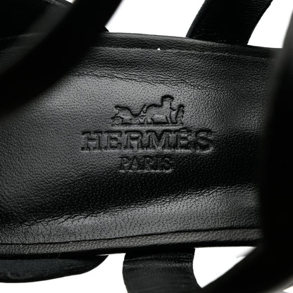 Hermes Nappa Brisbane Wedge Sandals 37 Black 6 of 11