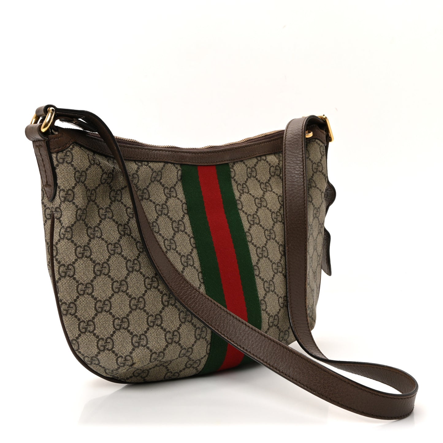 GG Supreme Monogram Web Small Ophidia Half Moon Hobo Brown