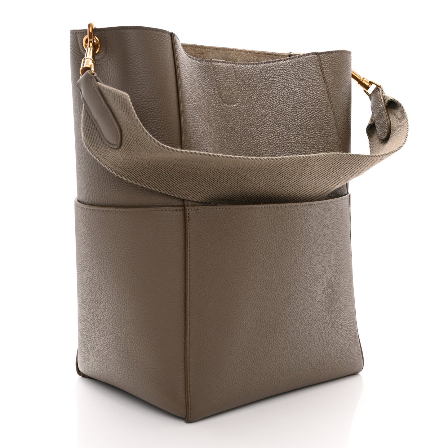 Soft Grained Calfskin Sangle Bucket Bag Taupe