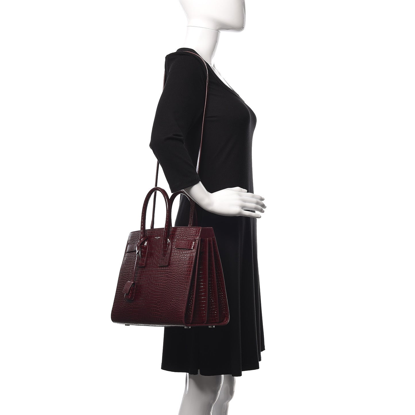 Calfskin Crocodile Embossed Small Sac de Jour Wine