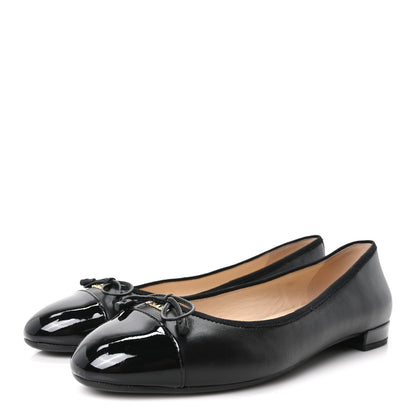 Prada Nappa Vernice Cap Toe Logo Bow Ballerina Flats 39 Black 4 of 9