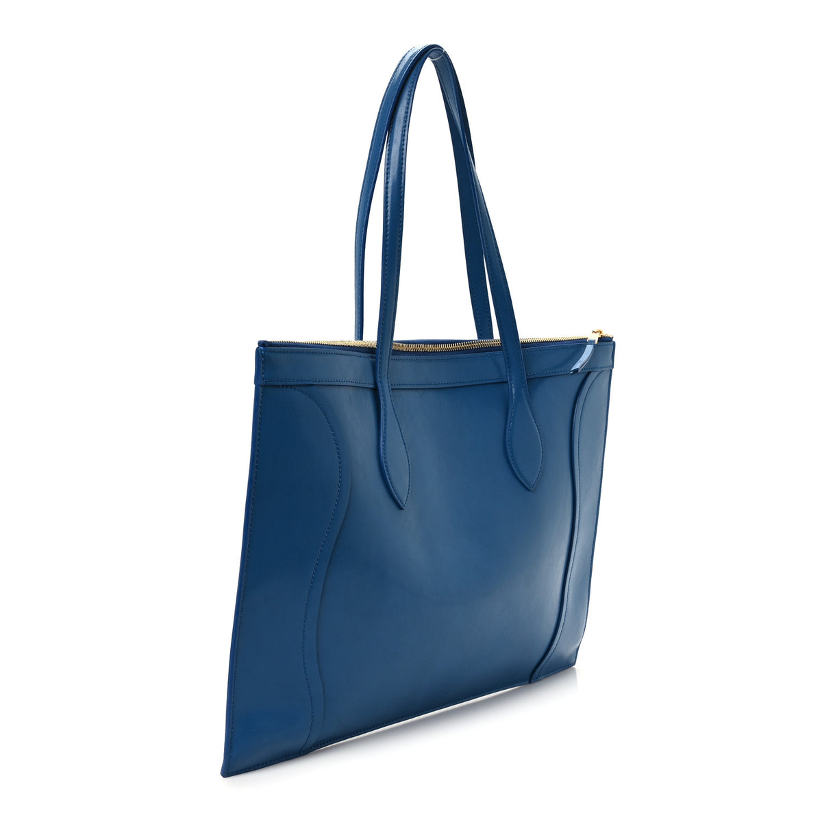 Glossy Calfskin Flat Luggage Shoulder Bag Ultra Blue