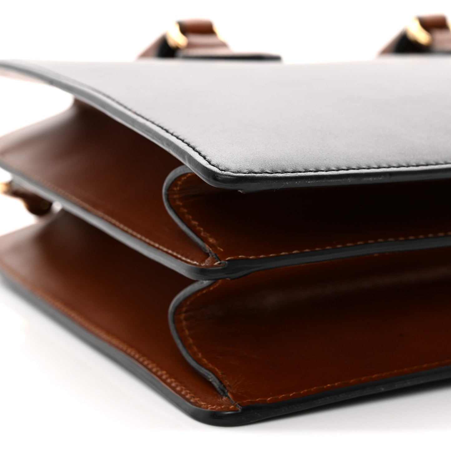 Calfskin Small Top Handle Bag Navy Brown