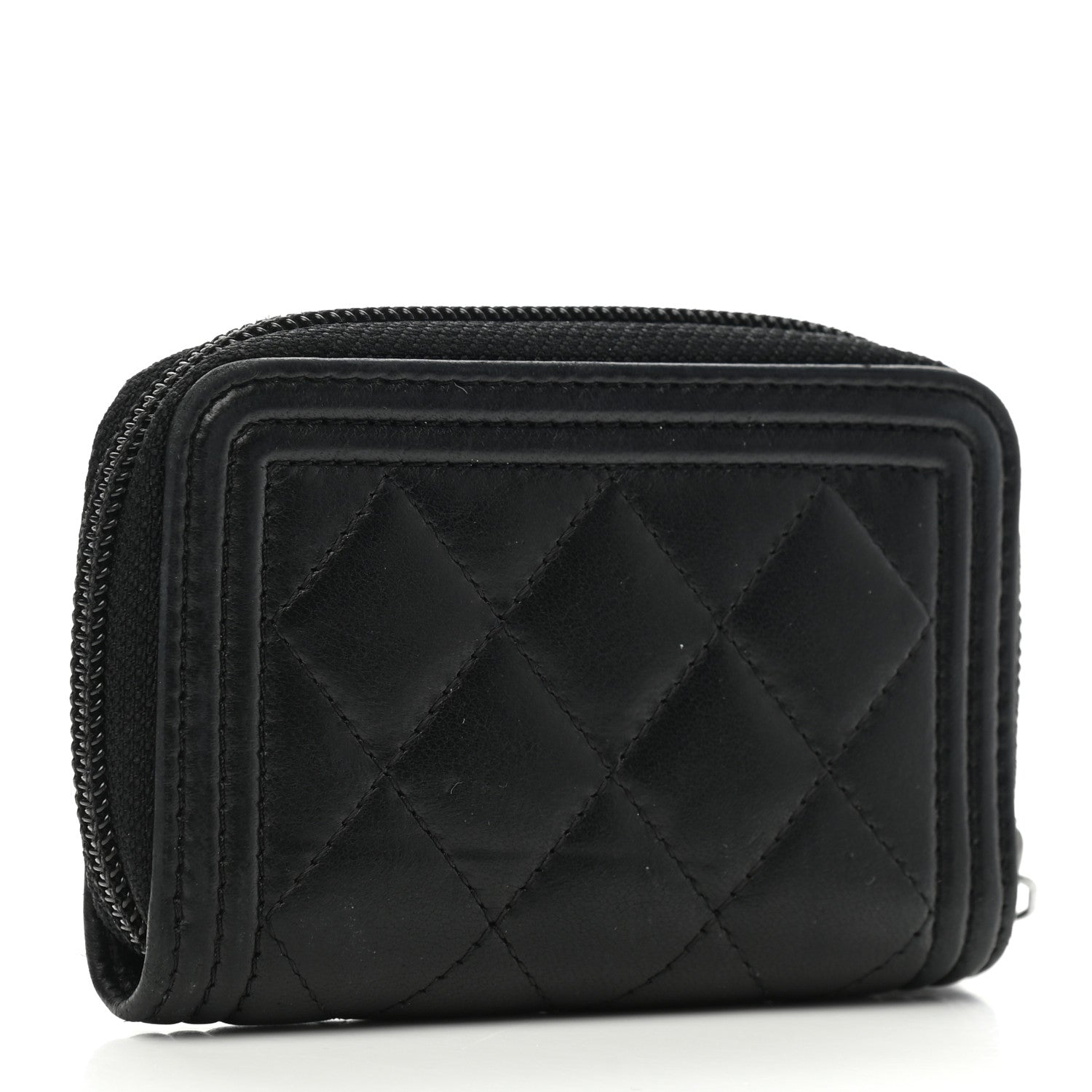Chanel Lambskin Quilted Zip Around Boy Coin Purse Wallet Black 5 of 15