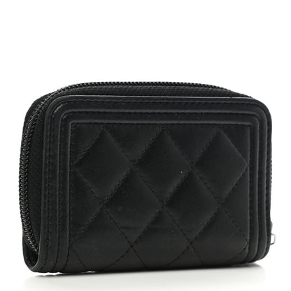 Chanel Lambskin Quilted Zip Around Boy Coin Purse Wallet Black 5 of 15
