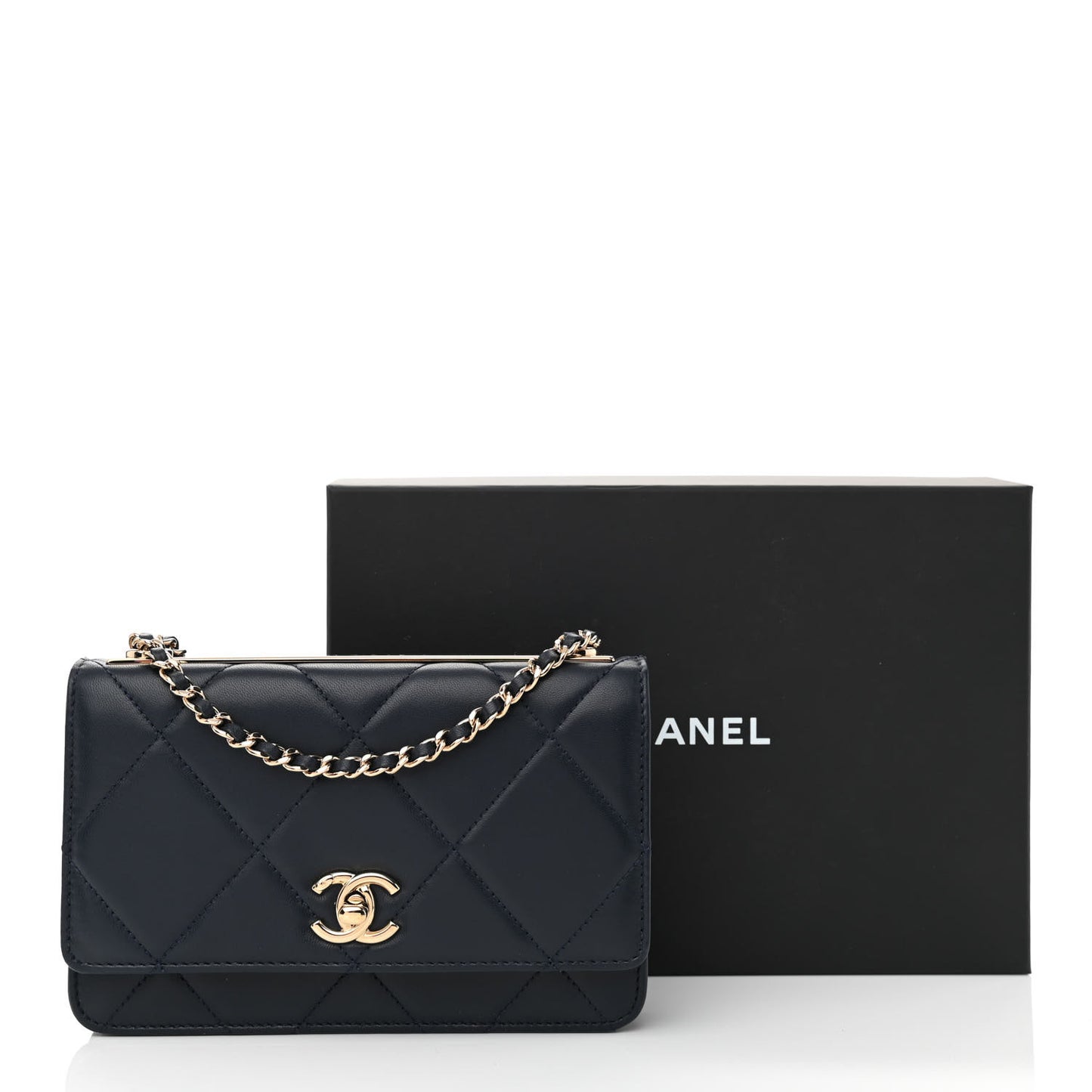 Lambskin Quilted Trendy CC Wallet On Chain WOC Navy