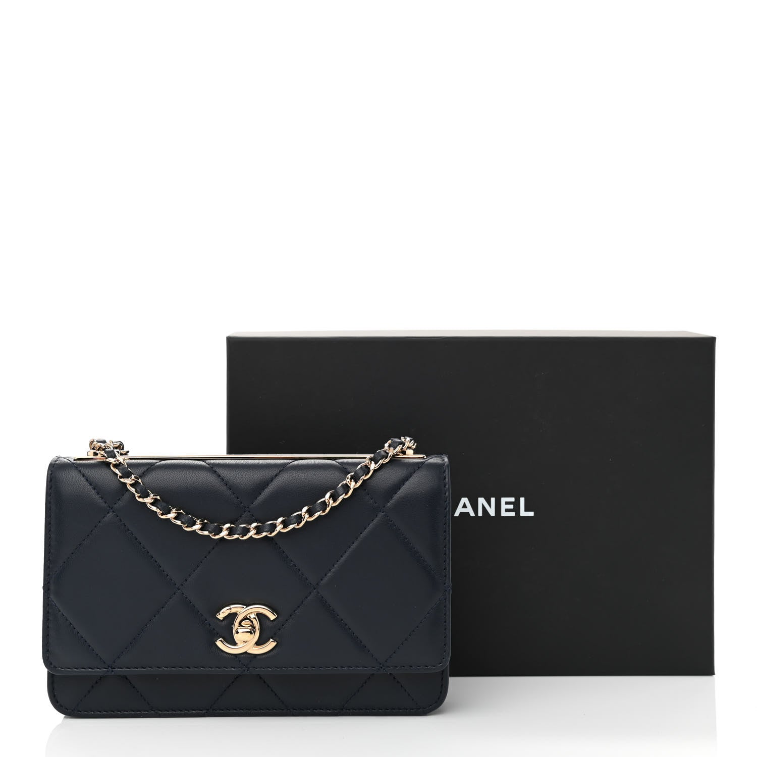 Chanel Lambskin Quilted Trendy CC Wallet On Chain WOC Navy 13 of 13