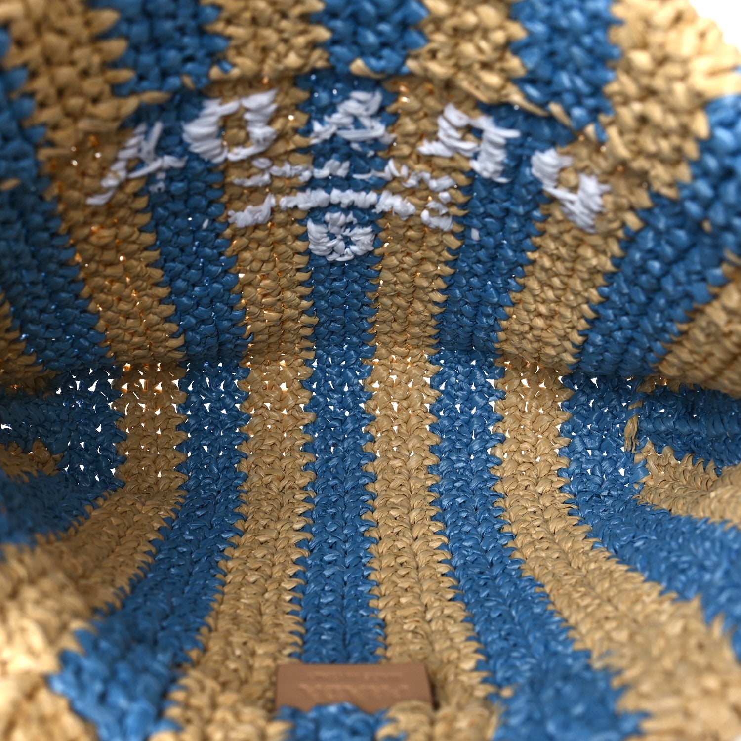 Prada Yarn Raffia Effect Crochet Striped Small Logo Tote Naturale Celeste 5 of 8