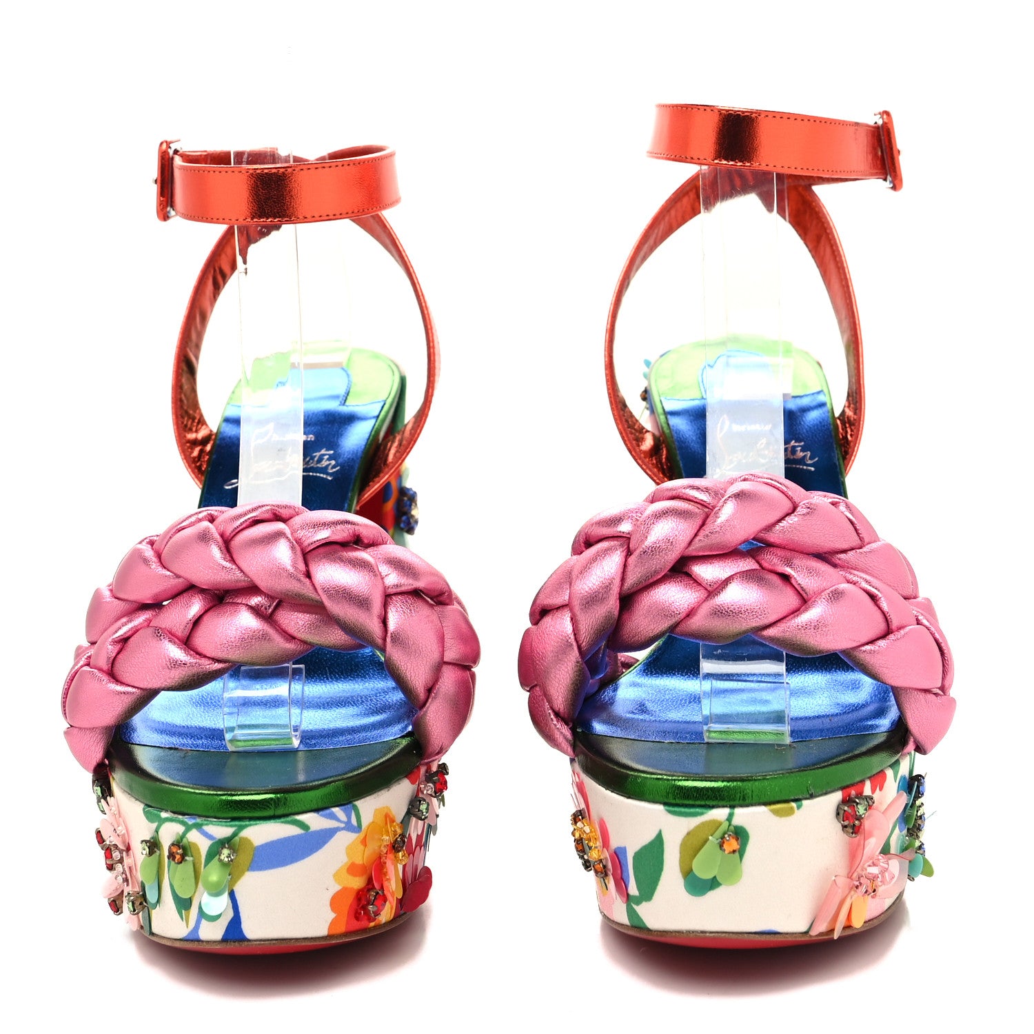 Christian Louboutin Metallic Nappa Crystal Floral Embellished Movida Brio Bloomy 130 Platform Pump 38.5 Multicolor 2 of 8