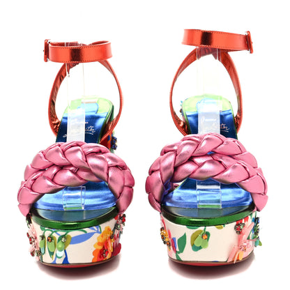 Christian Louboutin Metallic Nappa Crystal Floral Embellished Movida Brio Bloomy 130 Platform Pump 38.5 Multicolor 2 of 8