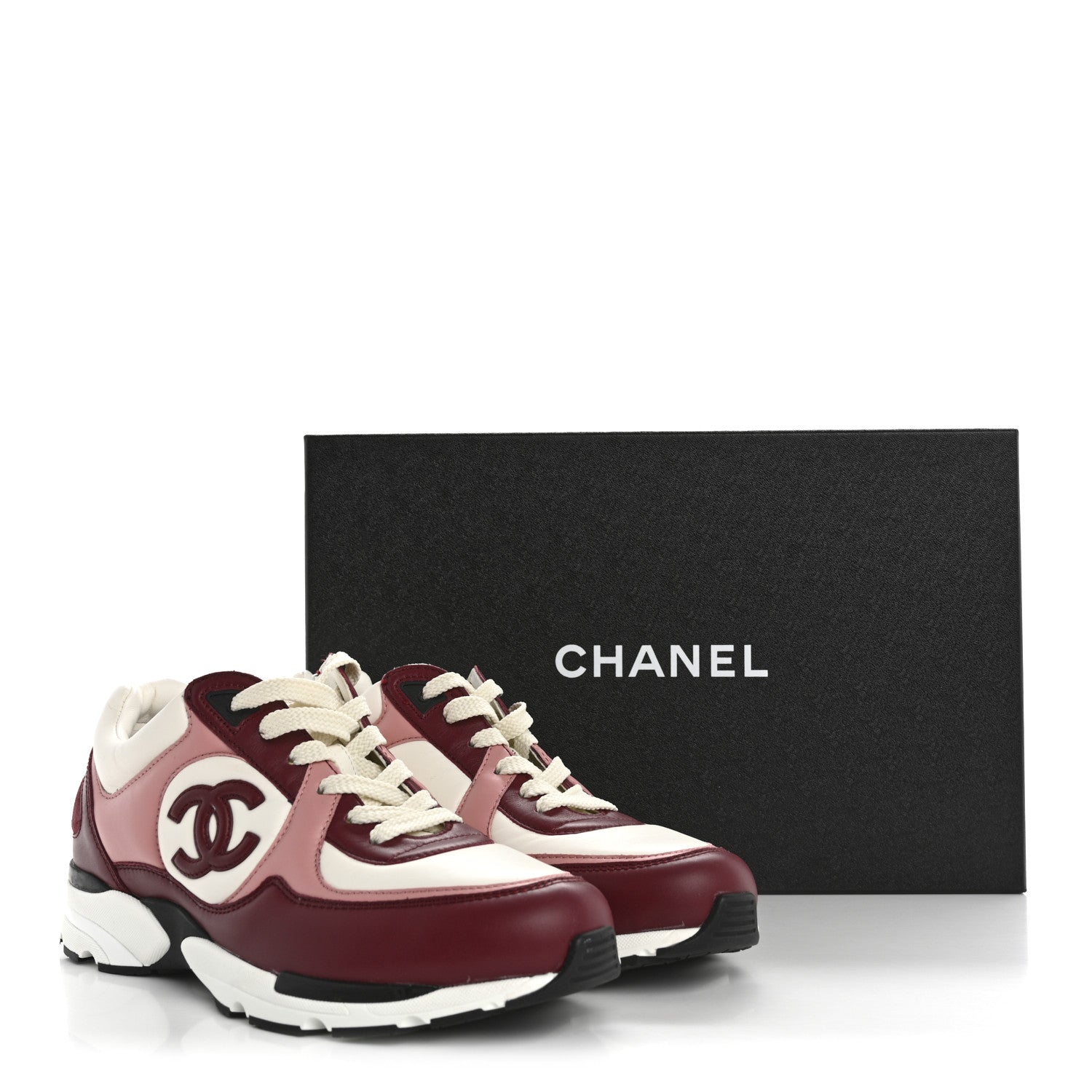 Chanel Calfskin CC Sneakers 38.5 Light Burgundy White Pink 10 of 10