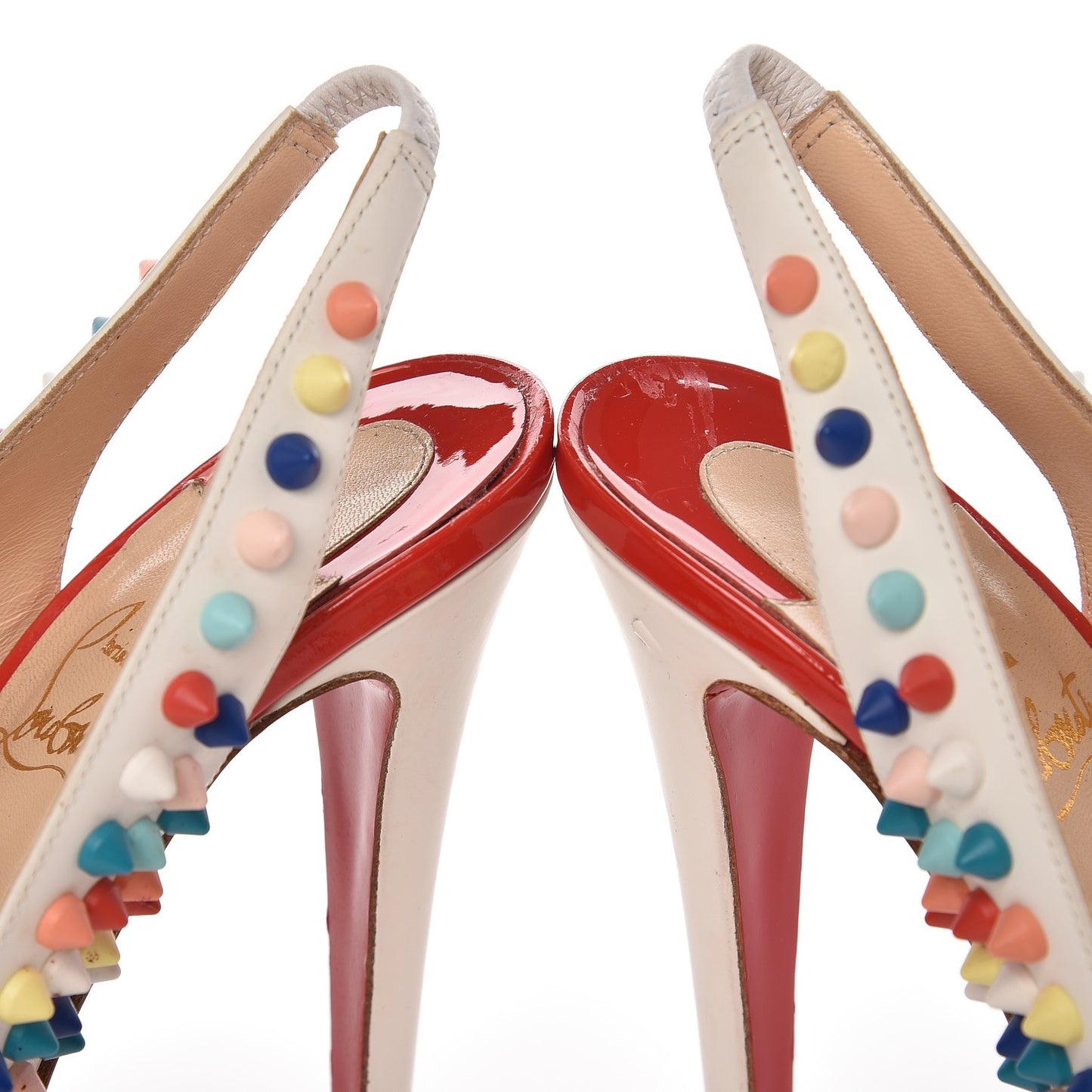 Matte Calf Lady Peep Spikes 150 Pumps 36 White Multi