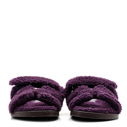 Hermes Woolskin Womens Chypre Sandals 37 Violet Fonce 2 of 10