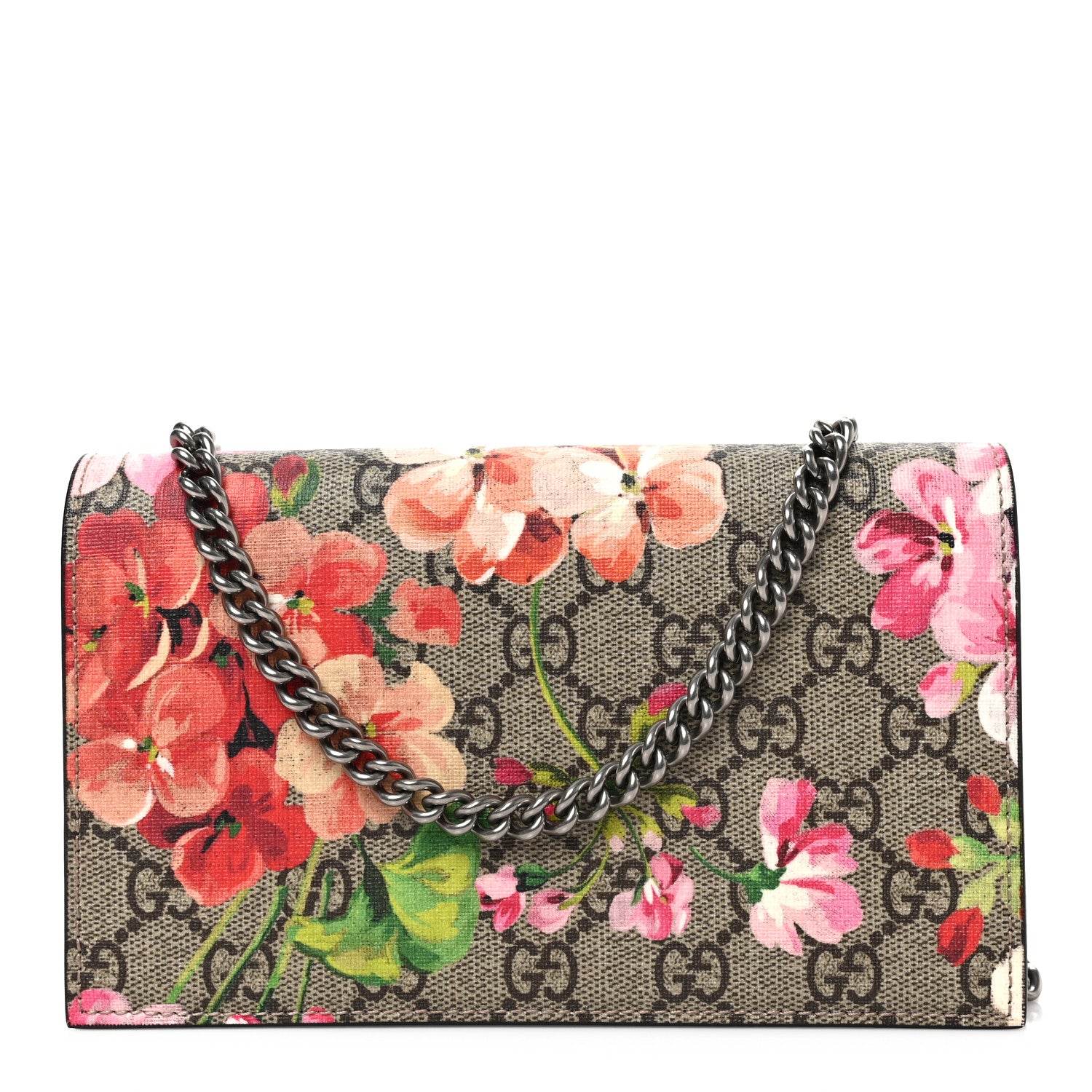 Gucci GG Supreme Monogram Blooms Chain Wallet Beige Multicolor Dry Rose 1 of 7