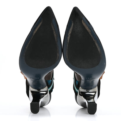 Fendi Technical Mesh Colibri 85mm Slingback Pumps 38 Black Verde Military 6 of 13