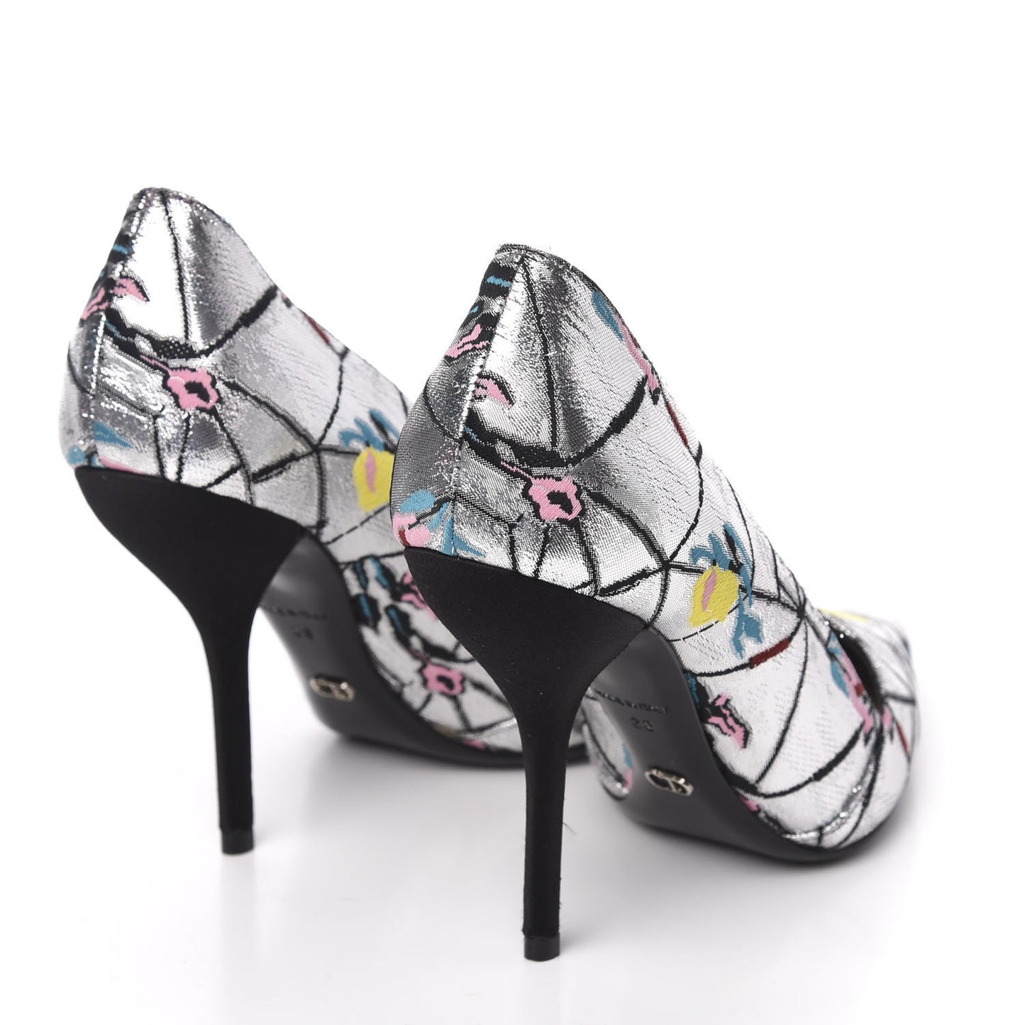 Lurex Embroidered Floral Pointed Toe Pumps 38 Silver Multicolor