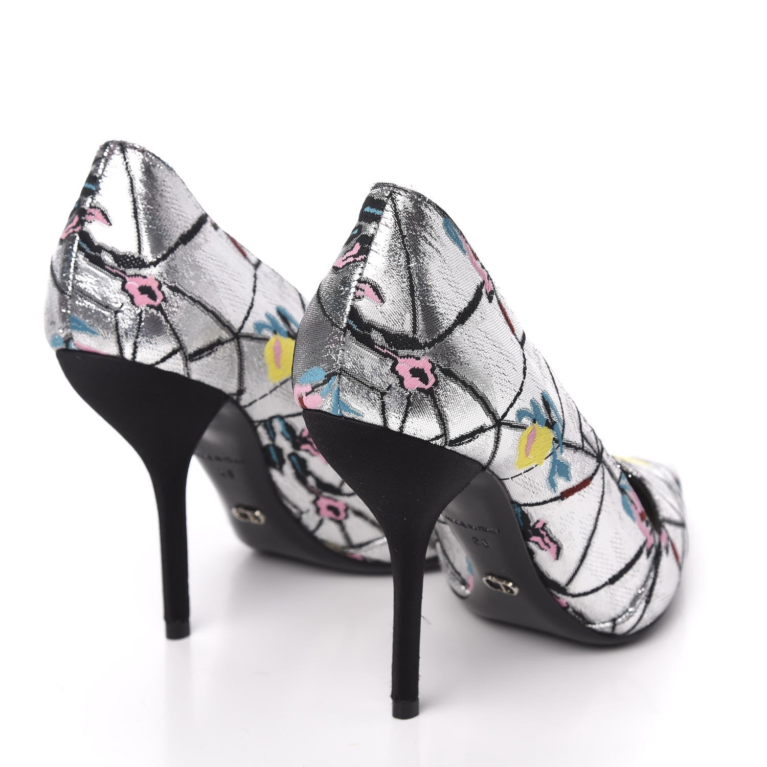 Christian Dior Lurex Embroidered Floral Pointed Toe Pumps 38 Silver Multicolor 4 of 10