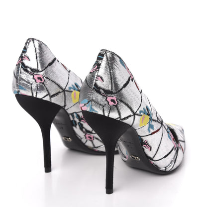 Christian Dior Lurex Embroidered Floral Pointed Toe Pumps 38 Silver Multicolor 4 of 10