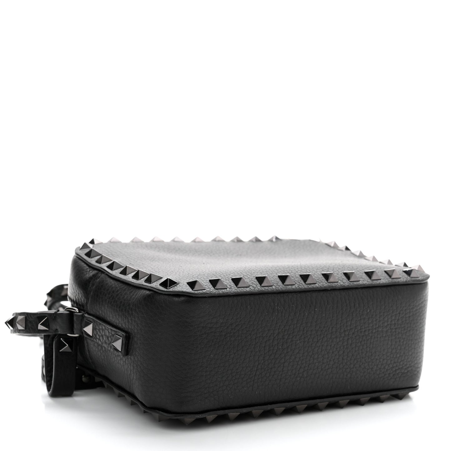 Pebbled Calfskin Rockstud Camera Crossbody Bag Black