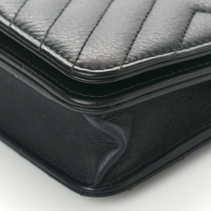 Chanel Calfskin Diagonal Chevron Quilted Tassel Wallet On Chain WOC Black 10 of 11