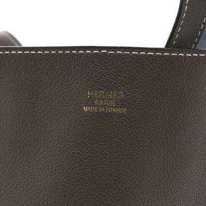 Hermes Taurillon Clemence Evercolor Double Sens 28 Reversible Tote  Etain Bleu Glacier 9 of 16