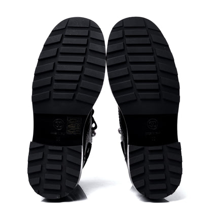 Chanel Calfskin Velvet Pearl Combat Short Boots 36 Black 5 of 6
