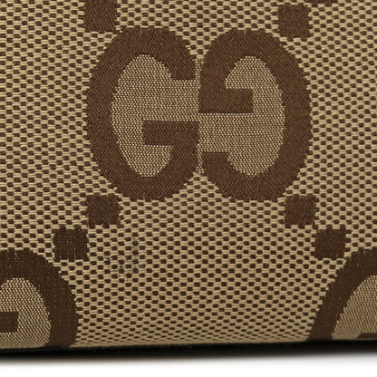 Gucci Monogram Jumbo GG Textured Dollar Calfskin Web Small Tote Bag Camel Ebony New Acero 14 of 20