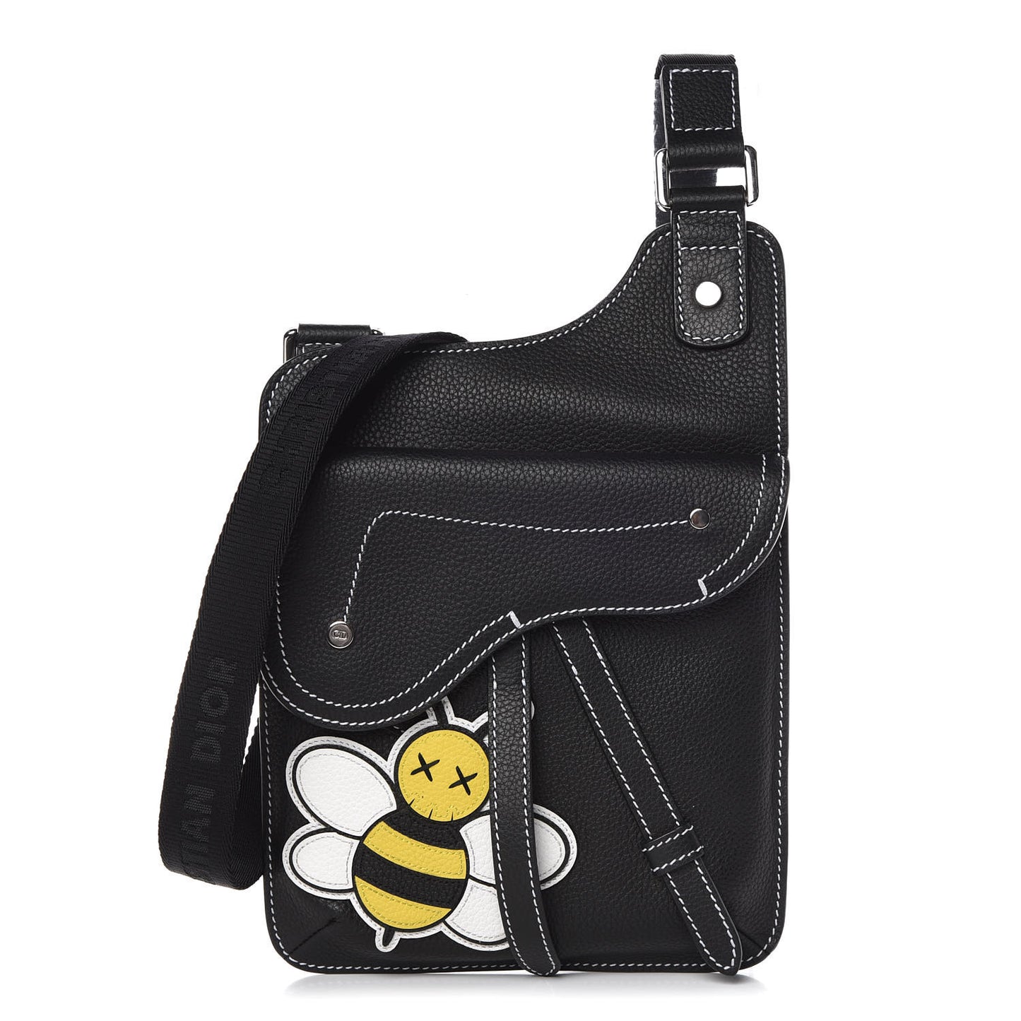 X KAWS Grained Calfskin Bee Saddle Pouch Black