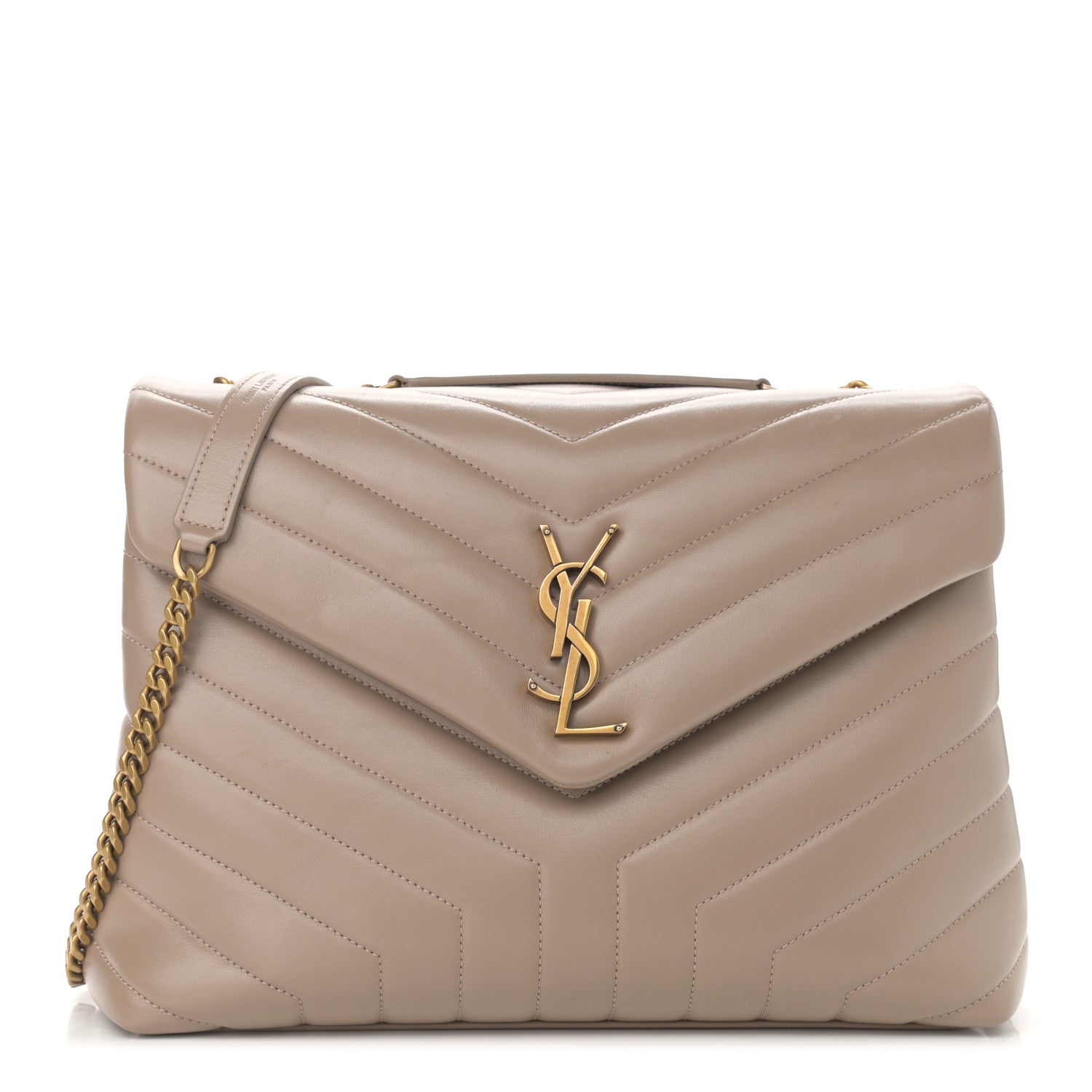 Saint Laurent Calfskin Y Quilted Monogram Medium Loulou Chain Satchel Dark Beige 1 of 11