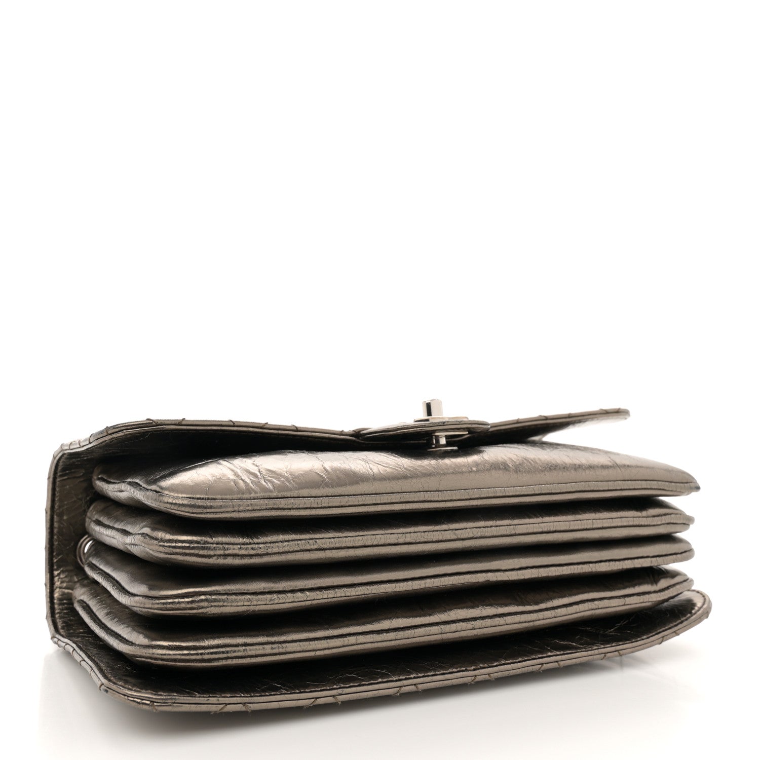Chanel Metallic Crackled Calfskin Quilted Jumbo Clams Pocket Flap Dark Silver 4 of 11