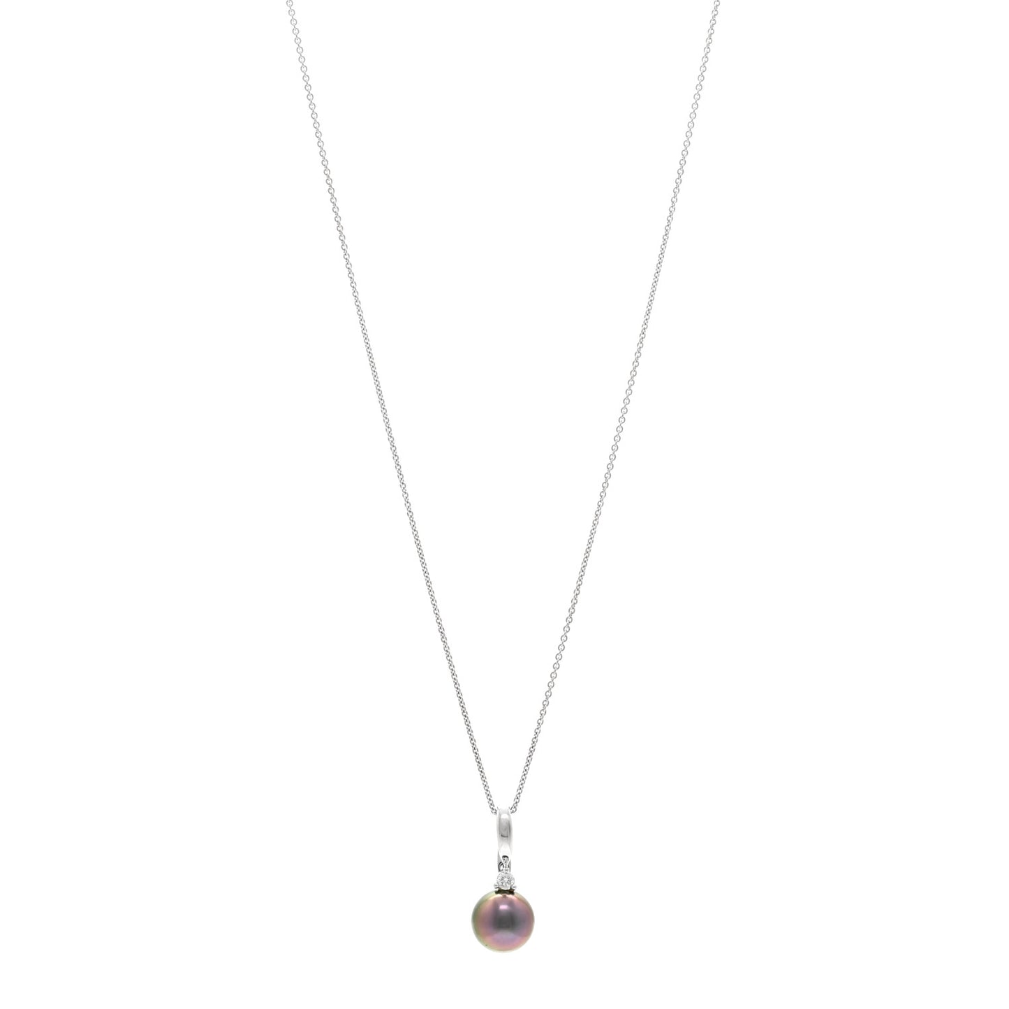 14k 18K White Gold Diamond Tahitian Cultured Pearl 9.5-10mm Drop Pendant Necklace