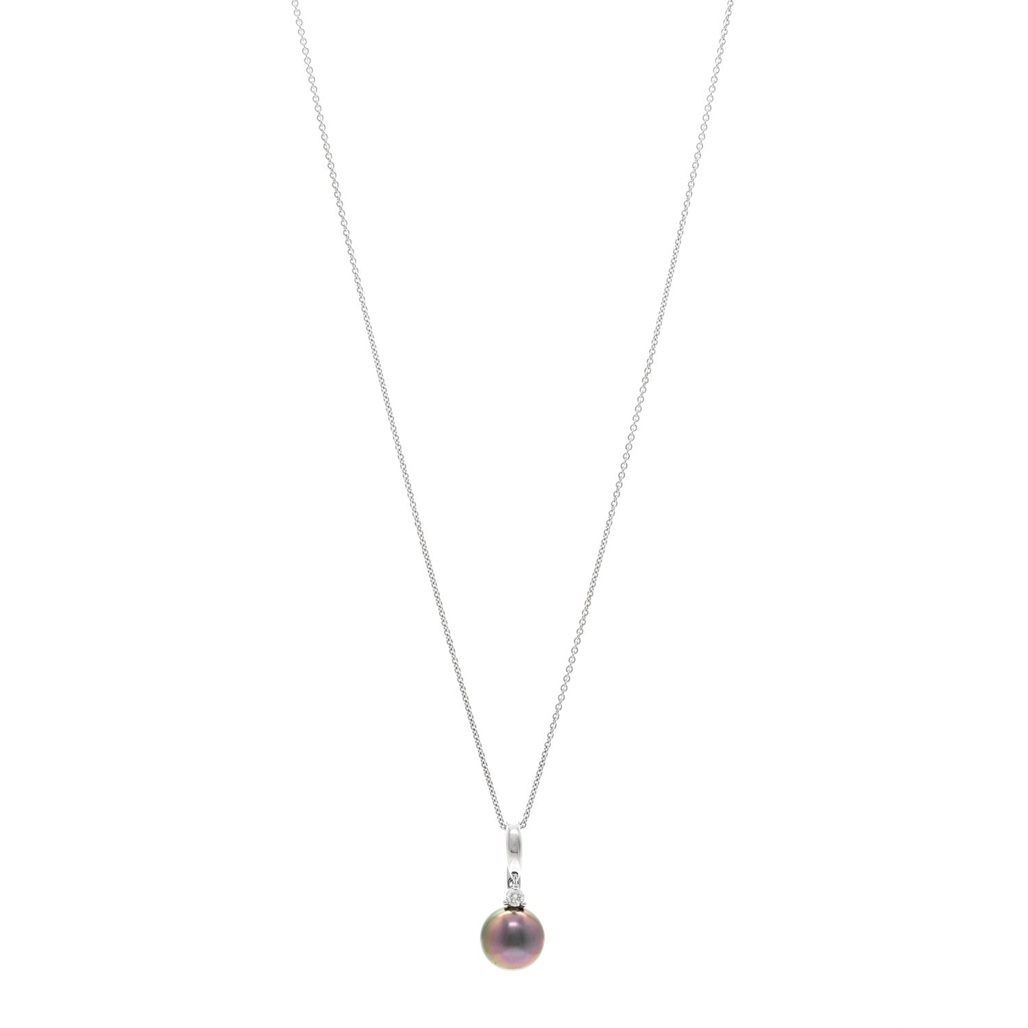 Parker & West by FASHIONPHILE 14k 18K White Gold Diamond Tahitian Cultured Pearl 9.5-10mm Drop Pendant Necklace 1 of 4