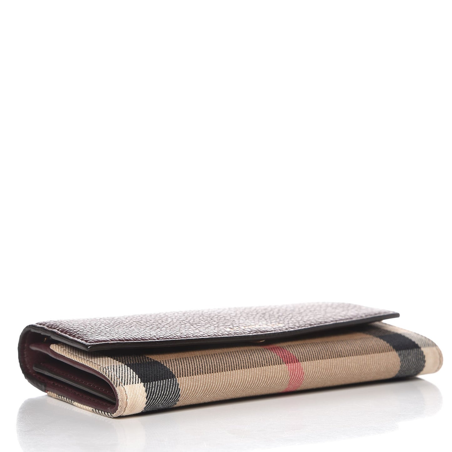 Grainy Calfskin House Check Continental Wallet Mahogany Red