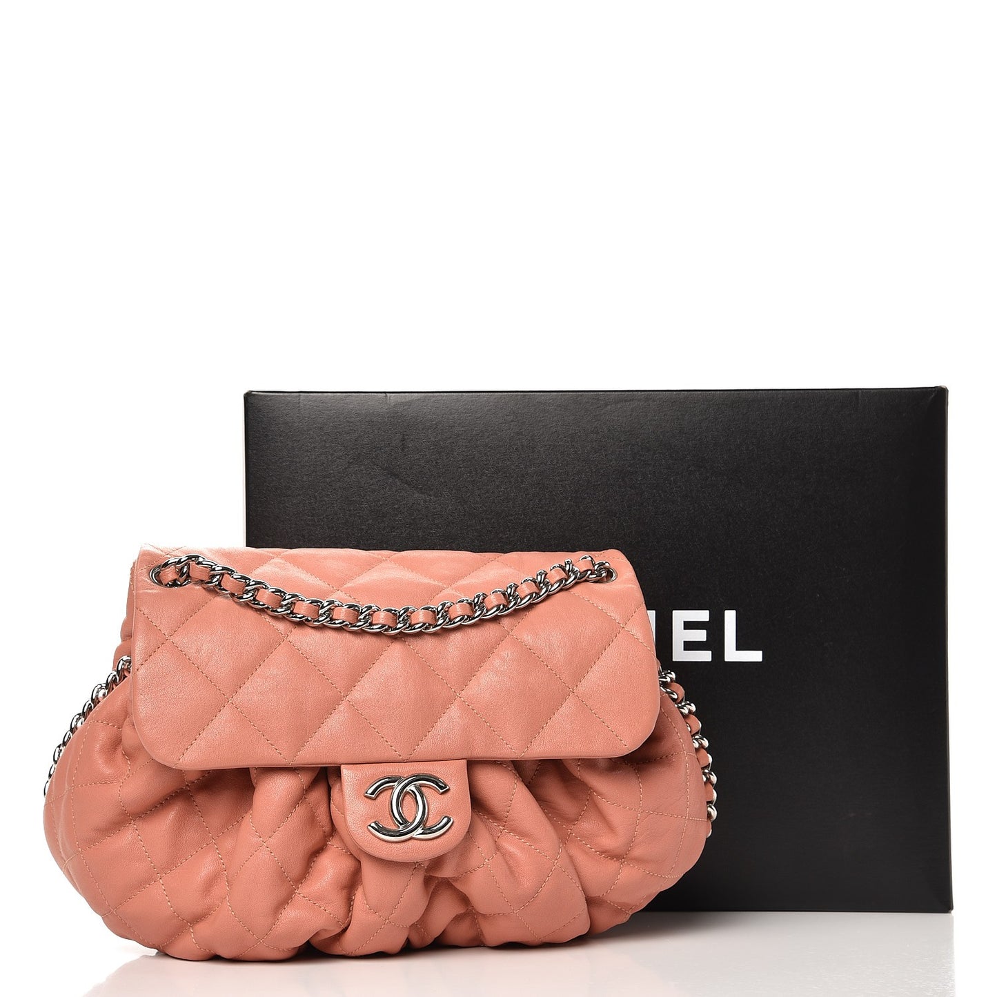 Crumpled Lambskin Quilted Medium Chain Around Flap Pink