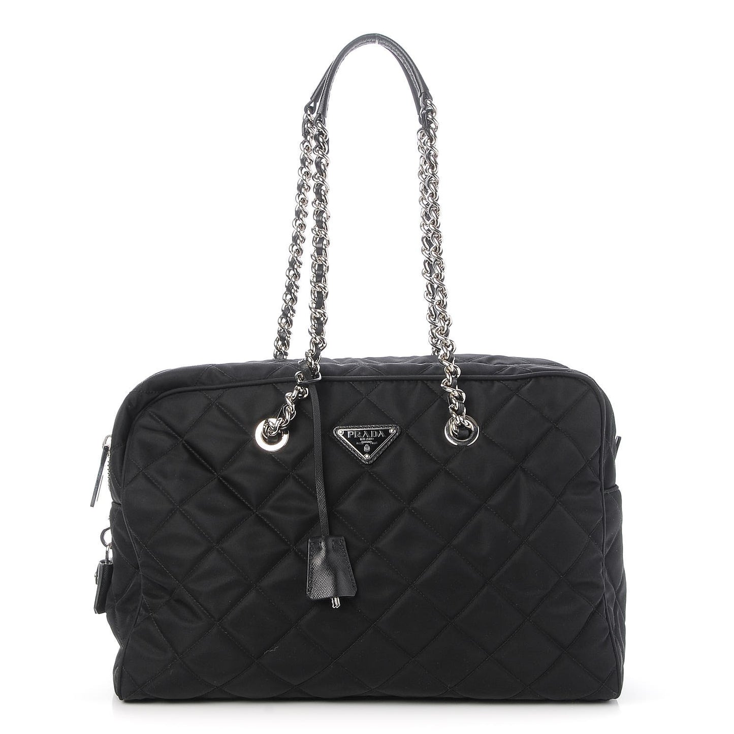 Nylon Tessuto Impuntu Quilted Medium Shoulder Bag Black