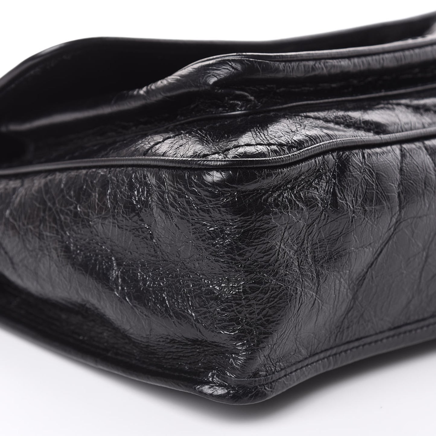 Crinkled Calfskin Matelasse Monogram Large Niki Chain Satchel Black