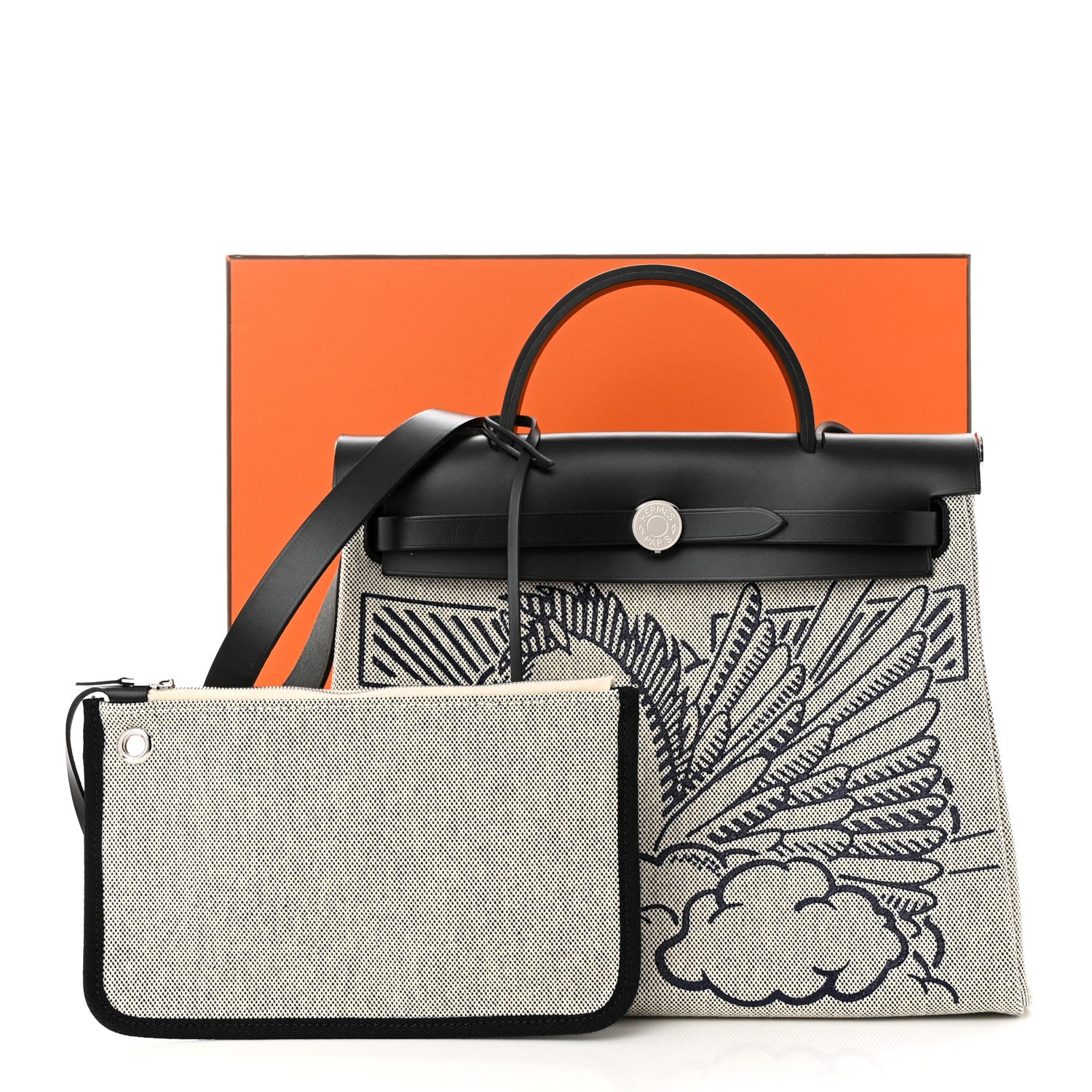 Hermes Vache Hunter Toile H Pegase Pop Herbag Zip Retourne 31 PM Bleu Indigo Ecru Black 12 of 12