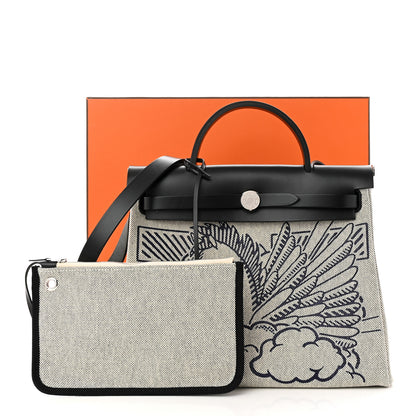 Hermes Vache Hunter Toile H Pegase Pop Herbag Zip Retourne 31 PM Bleu Indigo Ecru Black 12 of 12