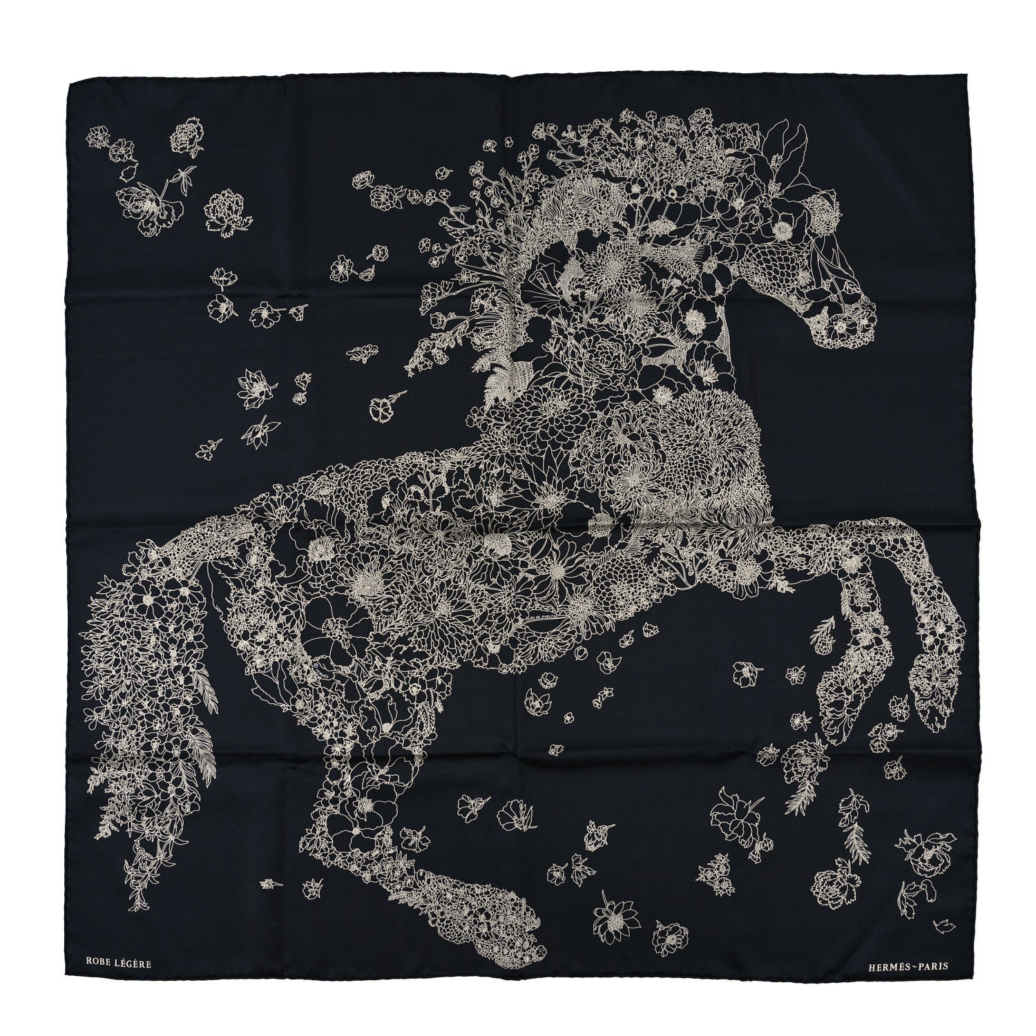 Hermes Silk Twill Robe Legere Scarf 90 Black White 1 of 3