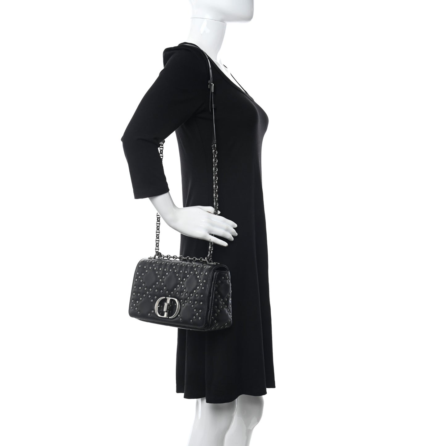 Calfskin Lucky Star Macrocannage Medium Caro Bag Black