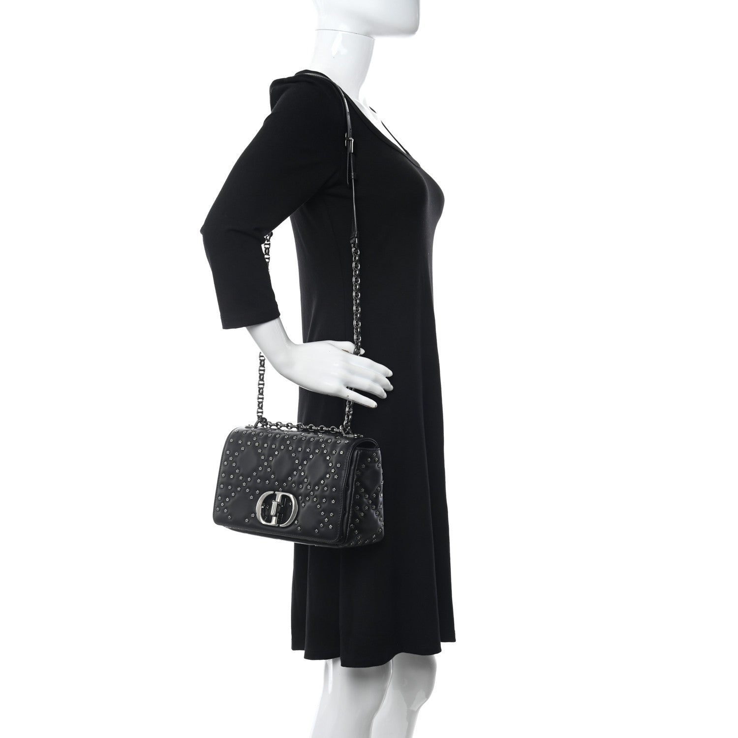 Christian Dior Calfskin Lucky Star Macrocannage Medium Caro Bag Black 2 of 10