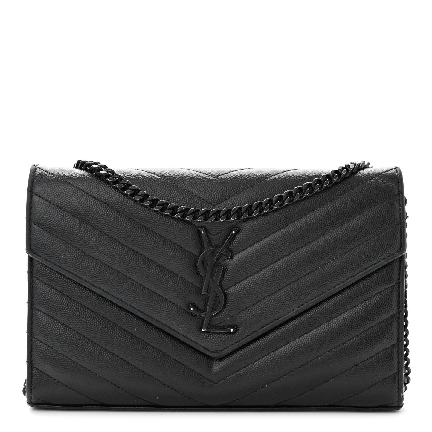 Grain De Poudre Matelasse Chevron Monogram Monochrome Chain Wallet Black