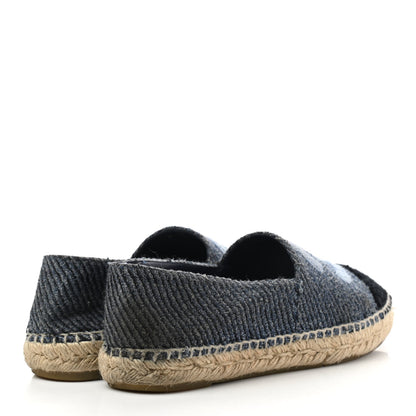 Chanel Cotton Tweed CC Espadrilles 38 Blue Ecru Black 4 of 15