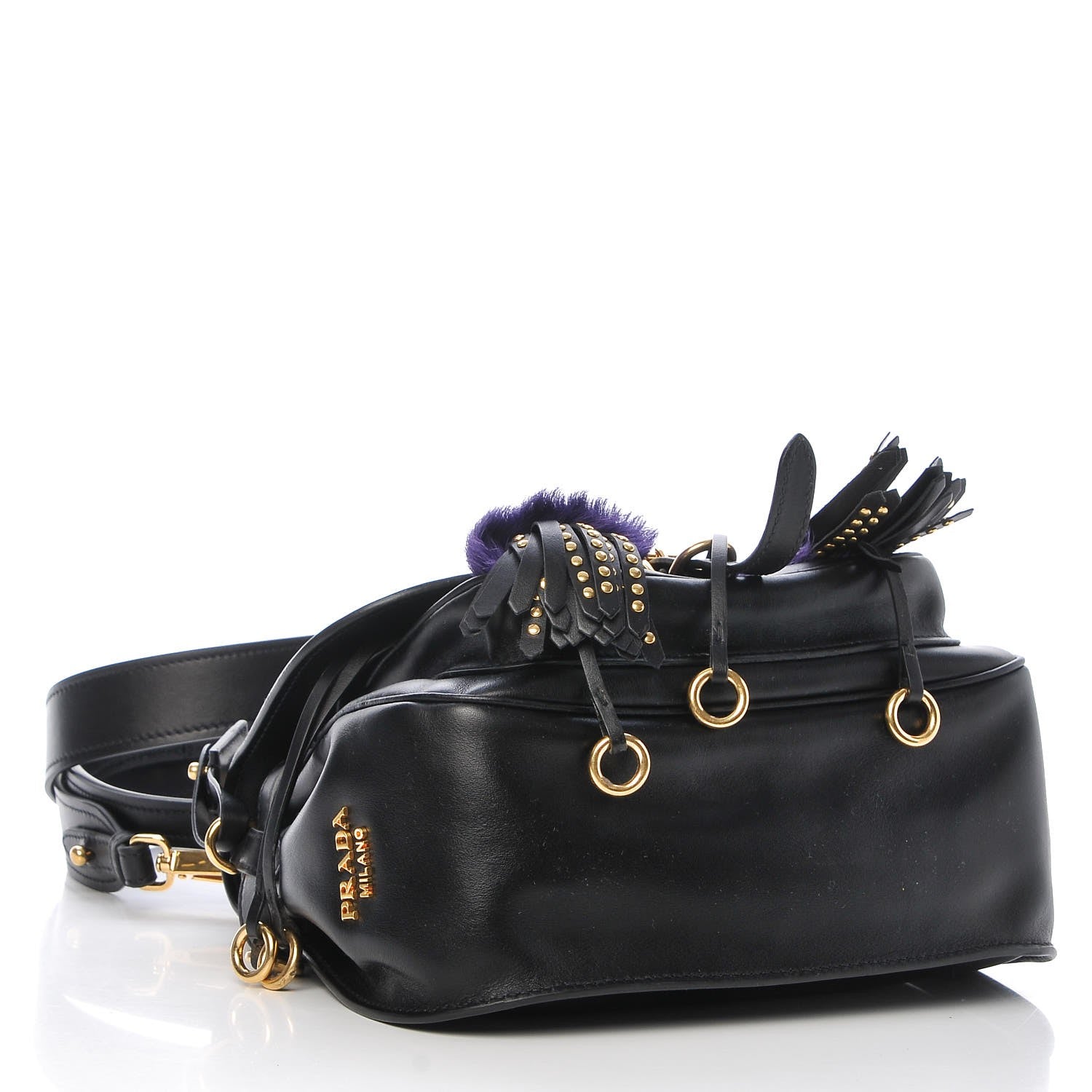 Prada City Calf Fringe Corsaire Bag Nero Black 5 of 8
