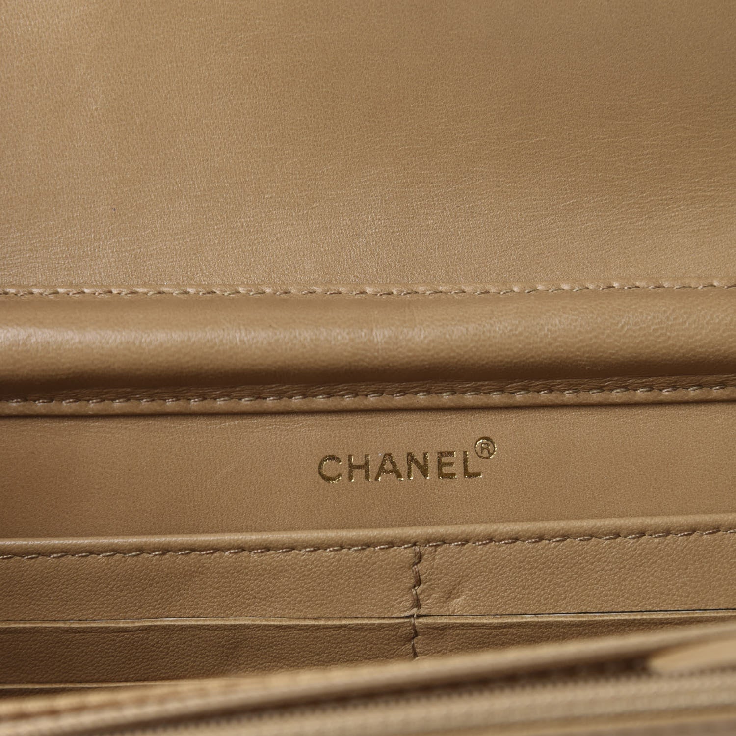 Chanel Calfskin Stitched Square Quilted Wallet On Chain WOC Beige 13 of 16