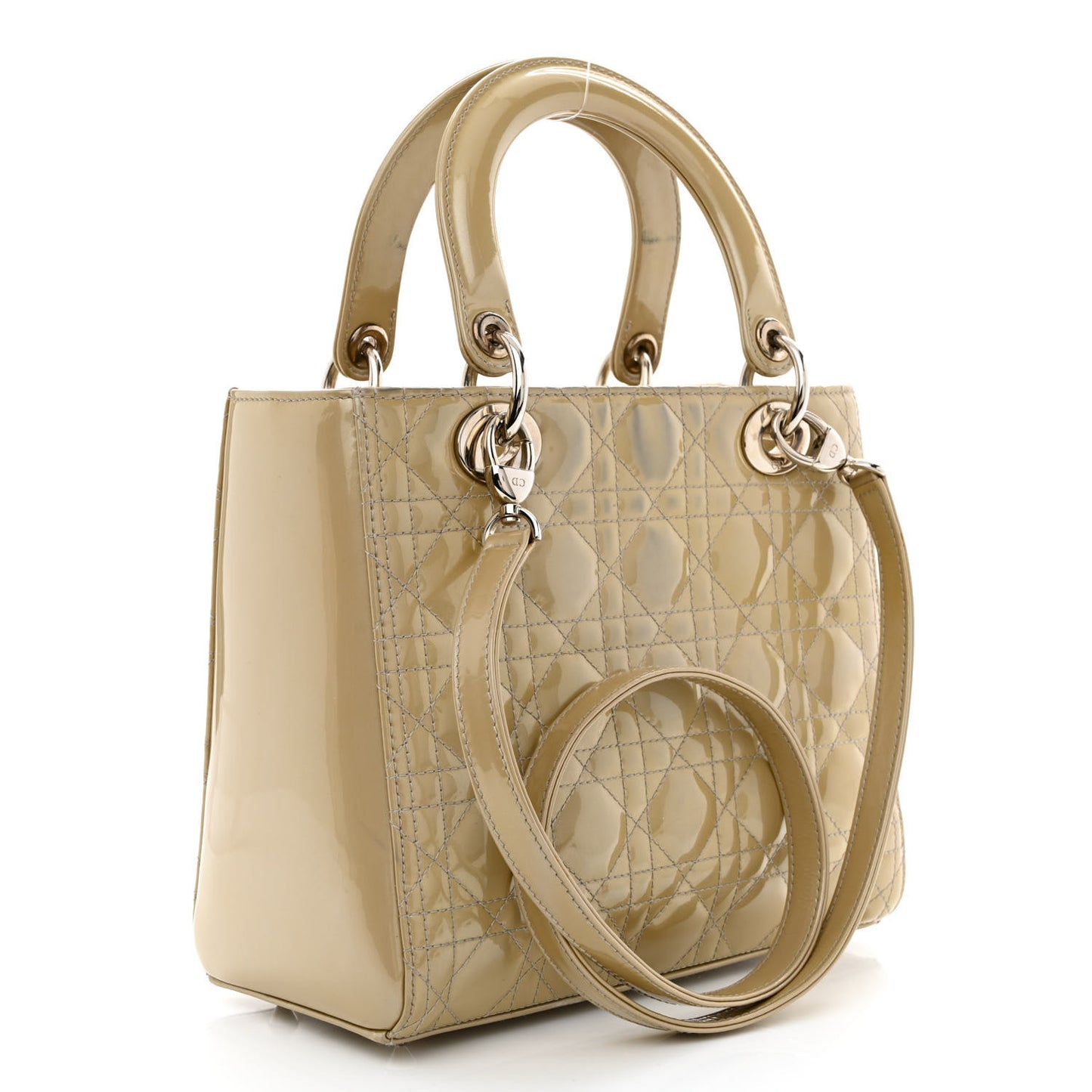 Patent Cannage Medium Lady Dior Beige