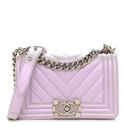 Chanel Metallic Lambskin Chevron Quilted Small Boy Flap Purple 1 of 10