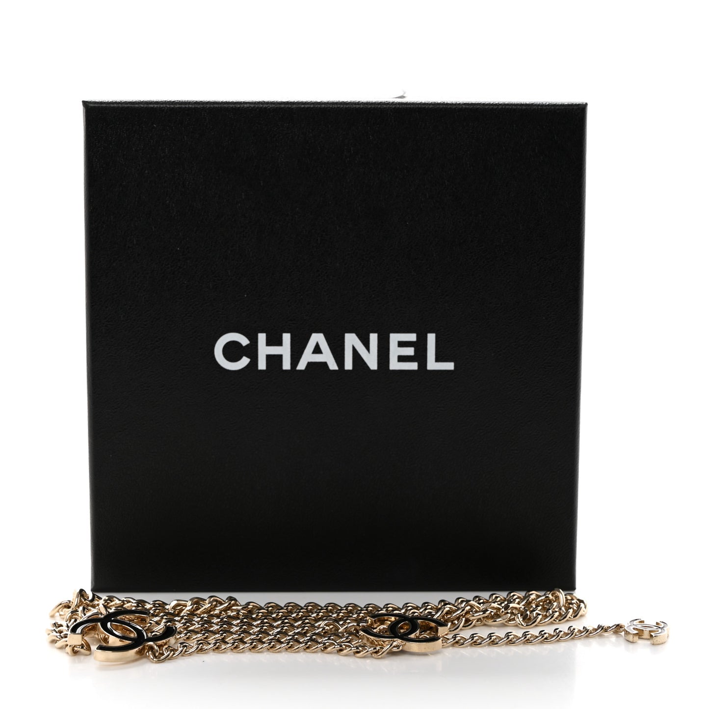 Enamel CC Chain Logo Belt Gold Black