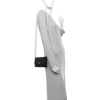 Chanel Calfskin Quilted Mini Maxi Pearls Wallet On Chain WOC Black 2 of 12